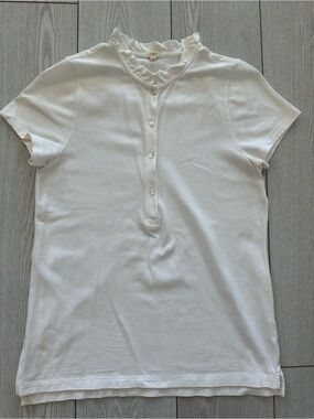 J. Crew White Ruffle Neck Short Sleeve Polo Top Medium